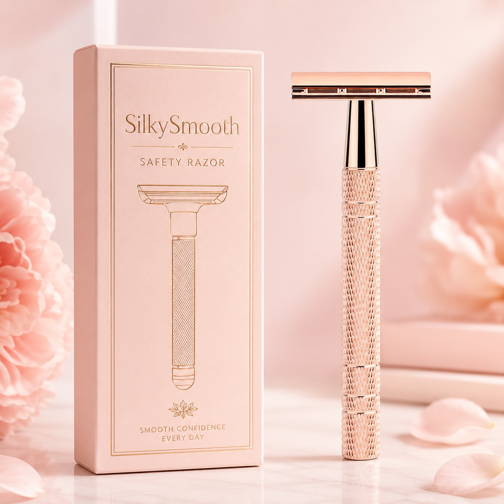 SilkySmooth Rose Gold Safety Razor – Reusable Double-Edge Shaving Razor