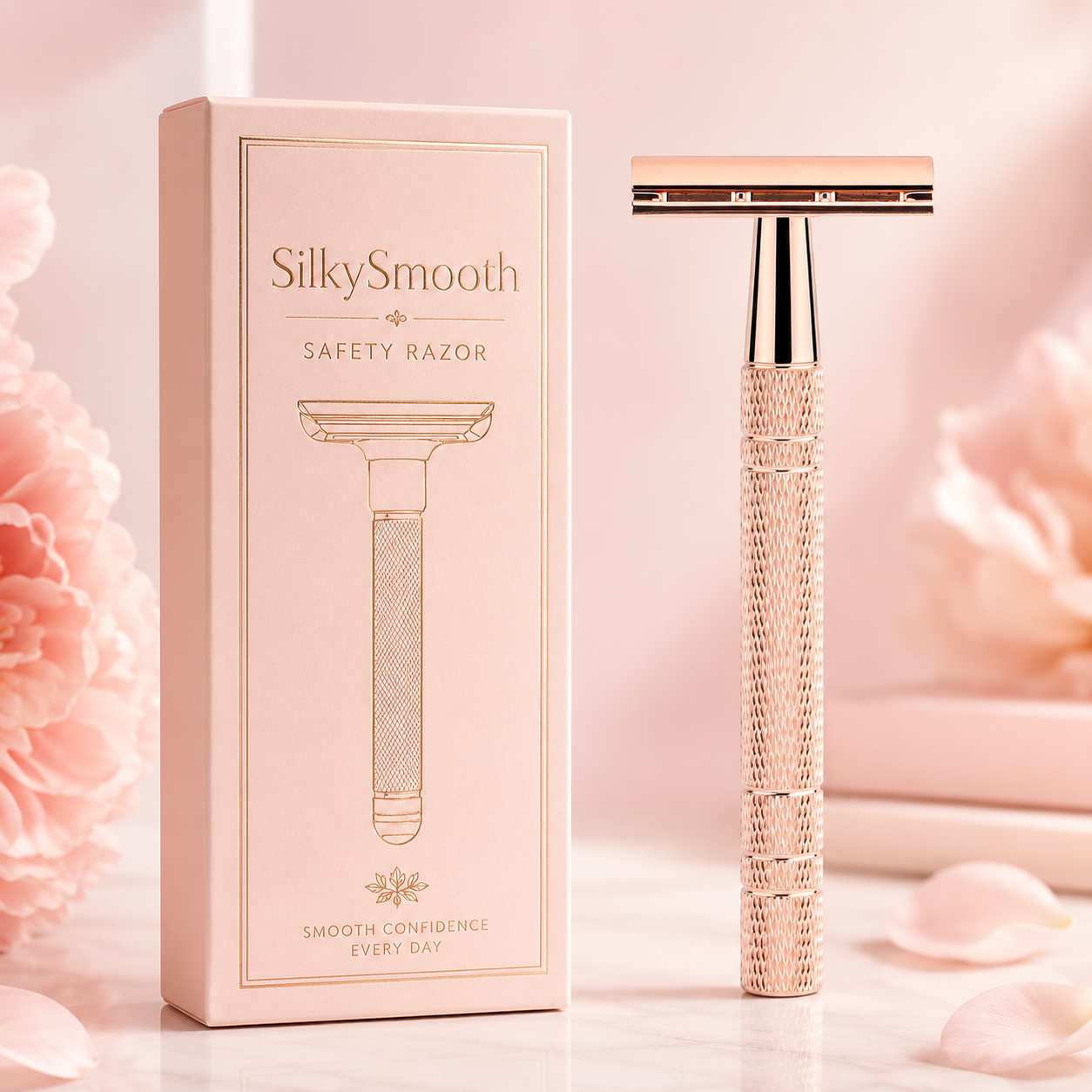 SilkySmooth Rose Gold Safety Razor – Reusable Double-Edge Shaving Razor
