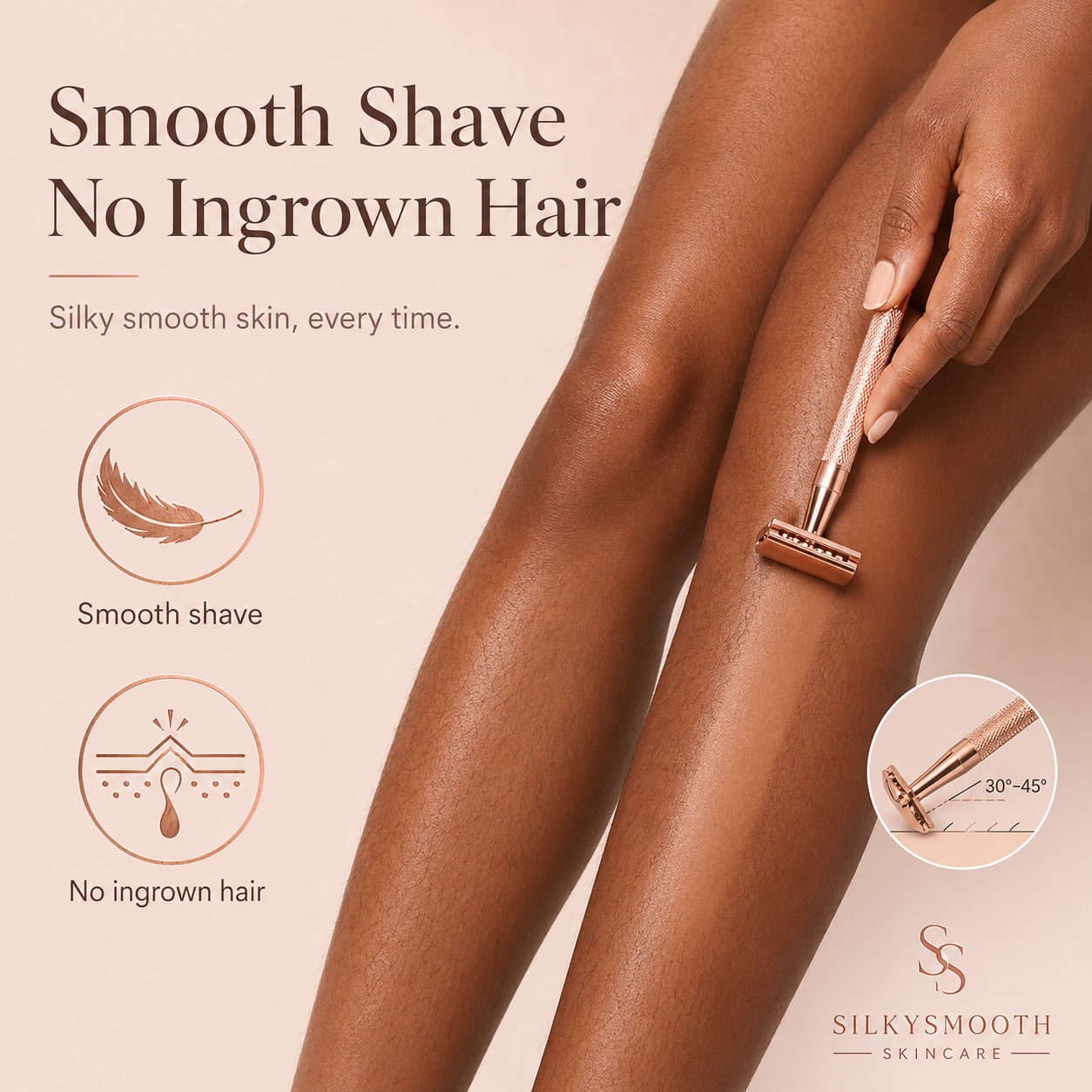 SilkySmooth Rose Gold Safety Razor – Reusable Double-Edge Shaving Razor